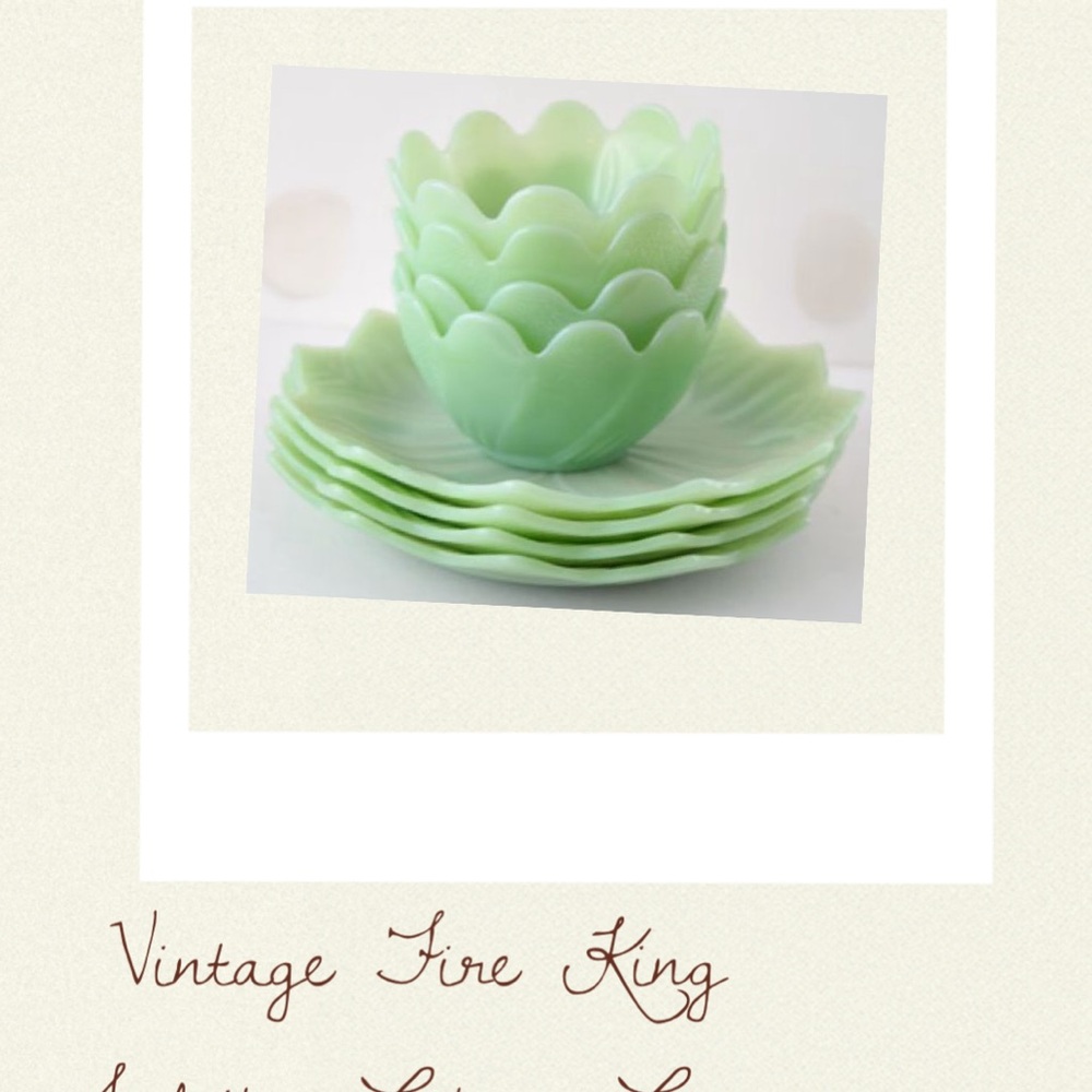 Fire King Jadeite Green Lotus Dish Set
